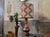 Large Antique Porcelain Lamp in Orange with Art Deco Shade For Sale - Image 5 of 14