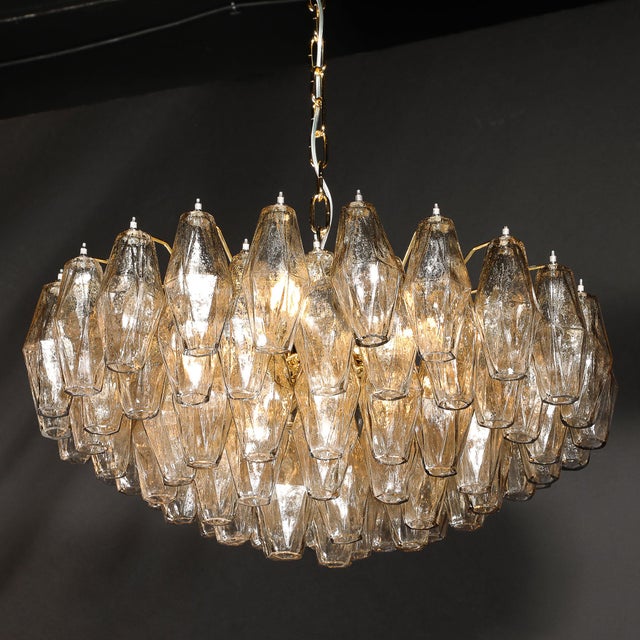 Modernist Hand-Blown Murano Smoked Glass Polyhedral Chandelier in Brass Fittings For Sale - Image 16 of 18