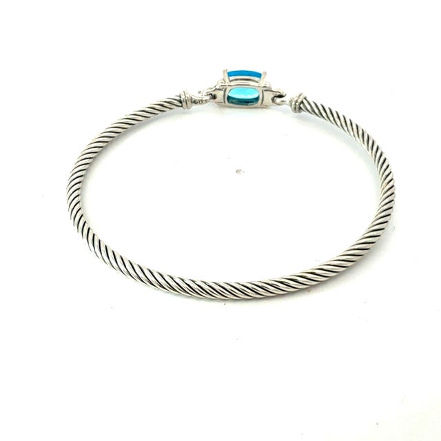 1990s David Yurman Blue Topaz Diamond 3mm Cuff Bracelet Size M Silver Estate For Sale - Image 4 of 5