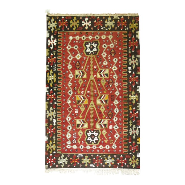 Mid 20th Century Geometric Turkish Kilim - 3'7" x 5'5" For Sale