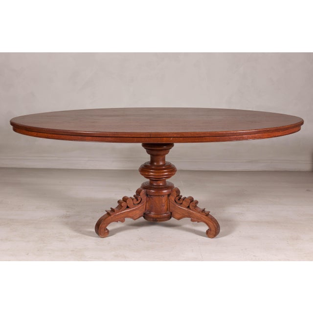 Traditional Dutch Colonial Oval Pedestal Dining Table with Scrolling Base, Late 19th Century For Sale - Image 3 of 12