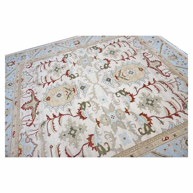 Textile Afghan Sultanabad Masters Wool 9 x 8 Ivory, Taupe, Light Blue & Rust Handmade Area Rug #9902705 For Sale - Image 7 of 9