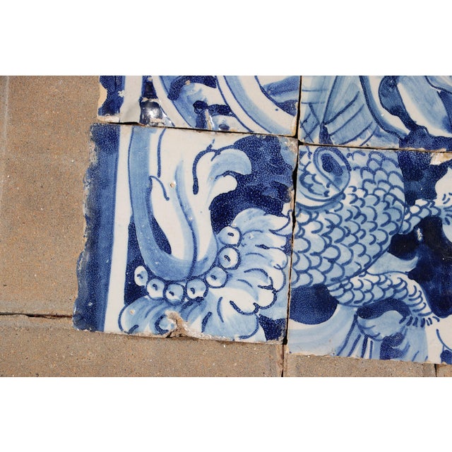 18th Century 18th Century Antique Hand-Painted Portuguese Set of 6 Tiles With Elaborate Scrollwork Decoration For Sale - Image 5 of 9
