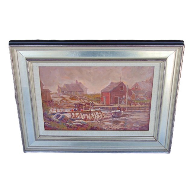 Paint Original Vintage Oil Painting "Port" by Joseph Crilley 17"w X 12.5"h Framed For Sale - Image 7 of 10