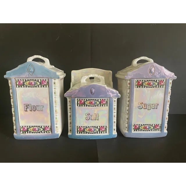 1930s 1930s Mepoco Ware German Pottery Kitchen Canisters - Set of 13 For Sale - Image 5 of 13