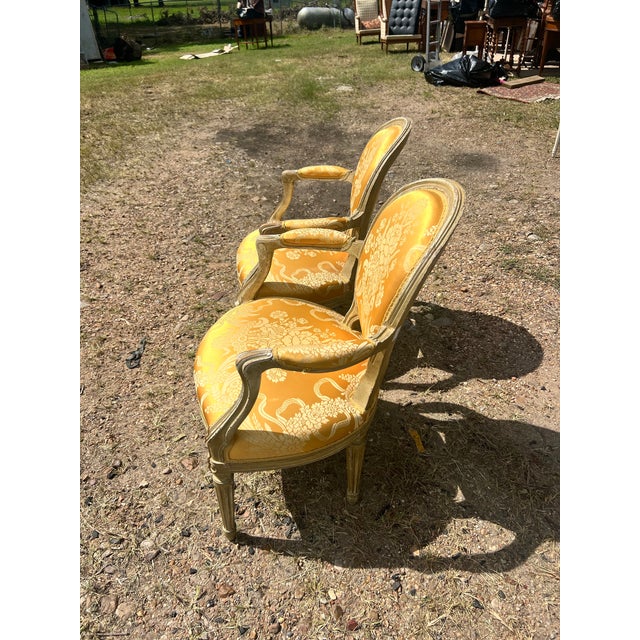 French French 19th Century Louis XVI Painted Walnut Arm Chairs - Set of 2 For Sale - Image 3 of 6