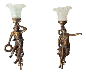 Art Nouveau Figural Wall Sconces of Sailor and Female Farmer, France, 1890, Set of 2