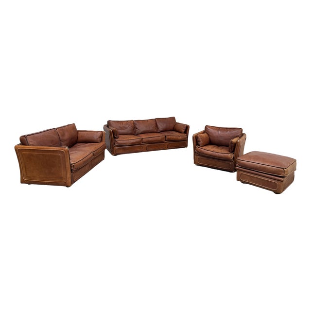 Leather Living Room Set from Roche Bobois, 1980s, Set of 4 For Sale