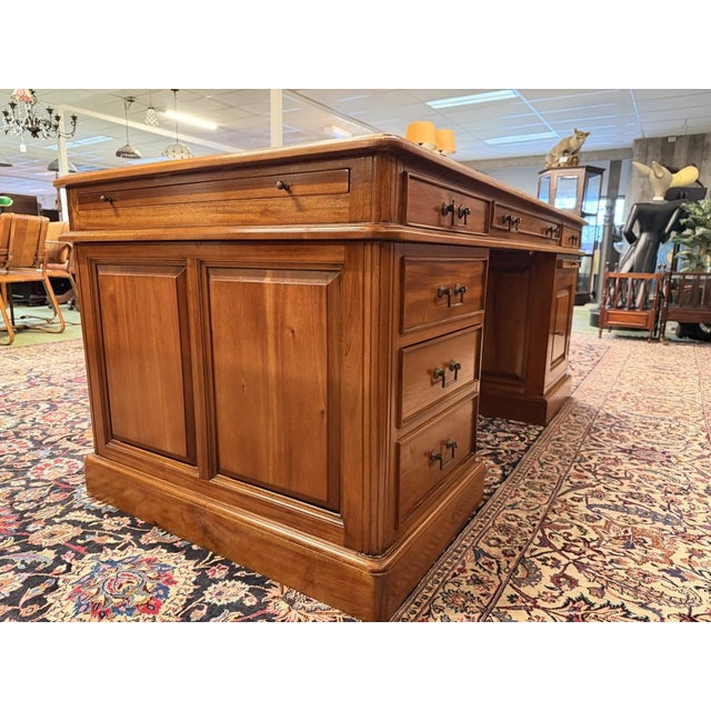 Metal Large English Desk with Brown Leather For Sale - Image 7 of 18