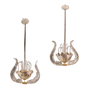 Set of 2 Art Decò Fountain Pendants by Barovier E Toso, Murano Glass, 1940