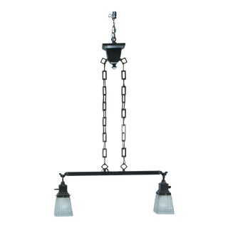 1900s Arts and Crafts Horizontal Two Light Chandelier For Sale