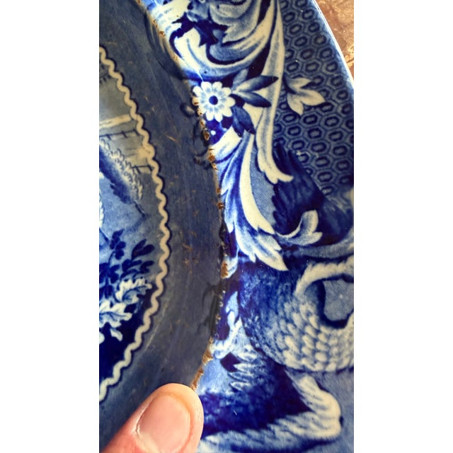 Blue A Very Nice Antique Historical Blue Decorated Staffordshire Platter "State House Boston" by J. Stubbs, Circa 1820's For Sale - Image 8 of 14