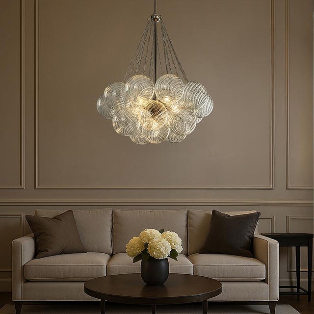 Metal Aloadecor 27'' Modern Glam Cluster Chandelier 6 Lights Pendant With Hand Blown Textured Glass Globes and Chrome Finish For Sale - Image 7 of 8