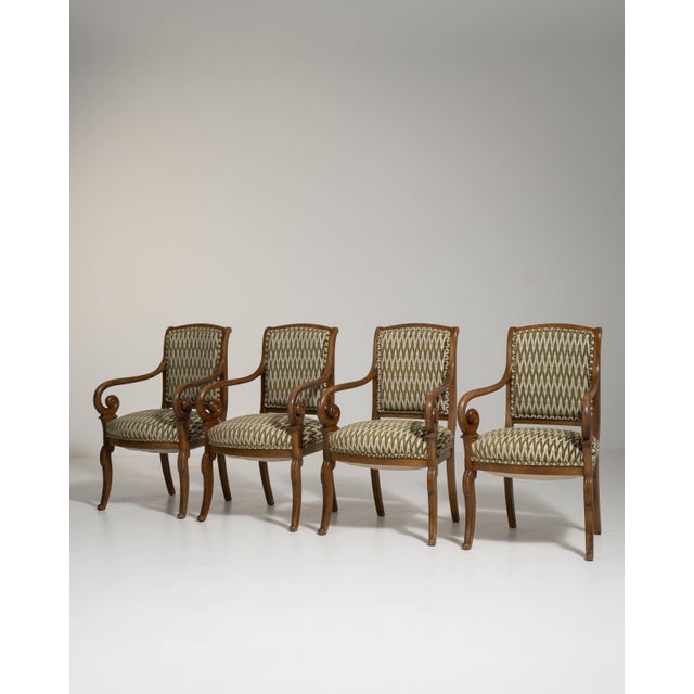 Set of Four Biedermeier Armchairs with Patterned Upholstery, Antique, France, Early 20th Century For Sale - Image 9 of 9