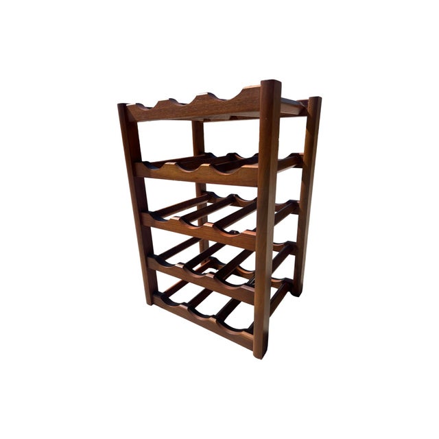Wood Vintage Mid Century Modern Solid Walnut Wine Rack 15 Bottle For Sale - Image 7 of 8