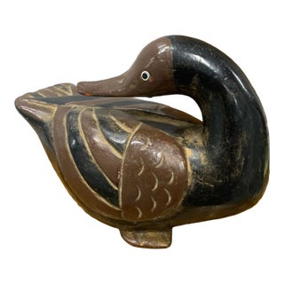 19th Century Carved & Lacquered Wooden Korean Duck Figure For Sale