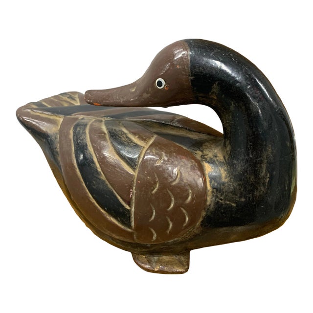19th Century Carved & Lacquered Wooden Korean Duck Figure For Sale