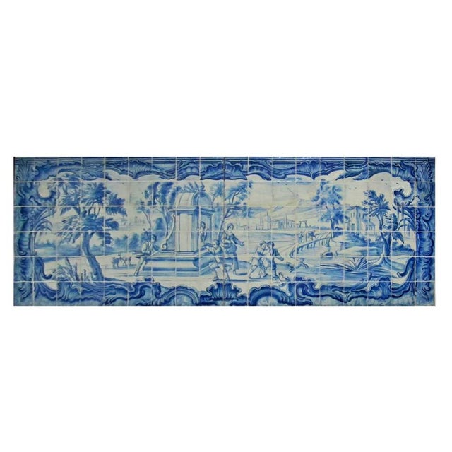 18th Century Portuguese Azulejos Tiles Panel with Countryside Decor For Sale - Image 5 of 6
