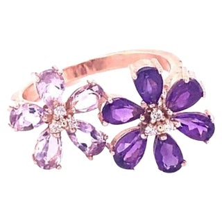 2.25 Ct Amethyst, Diamond 14K Rose Gold Cocktail Ring, size 7 For Sale