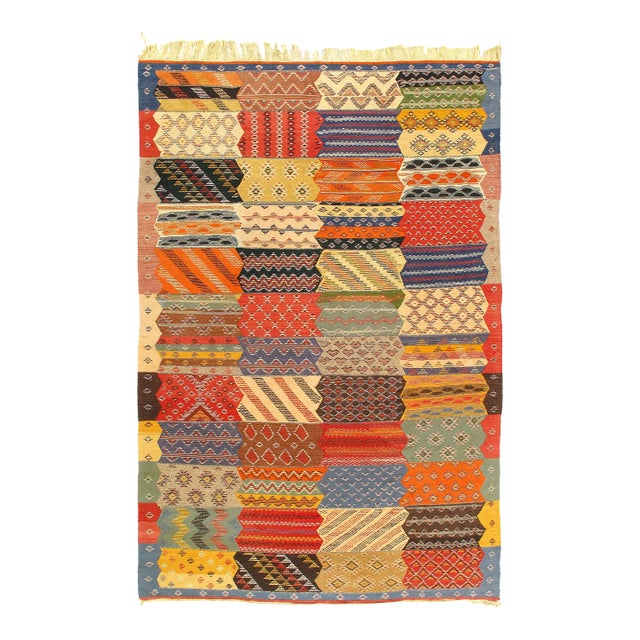 1970s Fine Hand Woven Flat Weave Vintage Moroccan For Sale