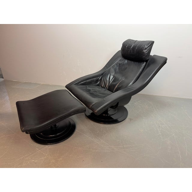 Set of Mid-Century Scandinavian Modern Move Lounge Chair and Ottoman in Black Leather by Takashi Okamura and Erik Marquardsen for Nelo, Sweden, 1960s For Sale - Image 13 of 14