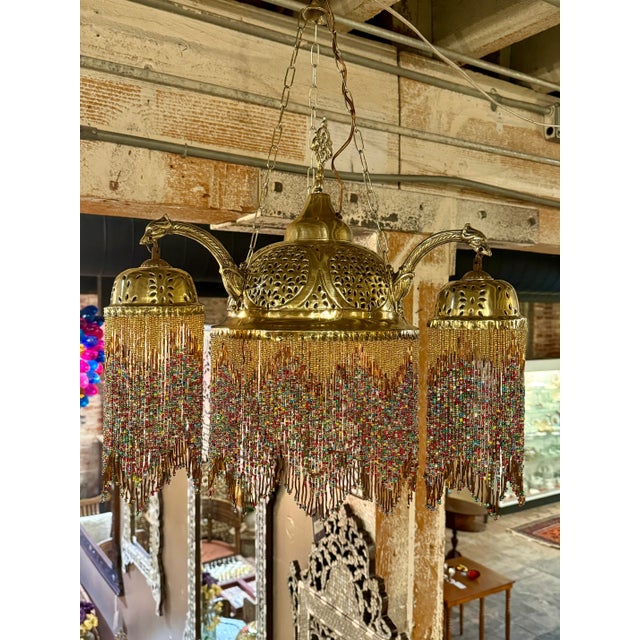 Vintage Brass Chandelier With Colorful Glass Beads For Sale - Image 10 of 12