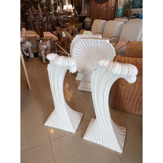 1970s Vintage Pair Plaster Palm Beach Coastal Wave Swirl Console Table Bases For Sale - Image 5 of 12