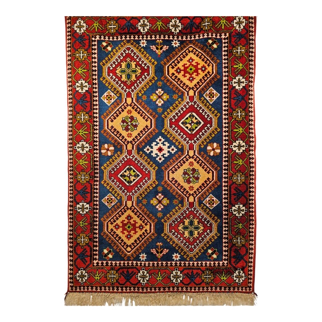 Vintage Persian Yalameh Area Rug, Hand-Knotted Wool, Allover Geometric Design For Sale