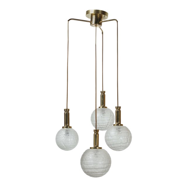 1960s Brass Four Globe Pendant Light by Doria For Sale