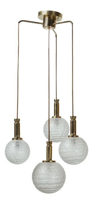 1960s Brass Four Globe Pendant Light by Doria