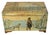 Antique folk-art decoupage storage box, typically dating to the late 19th or early 20th century. It features decorative...