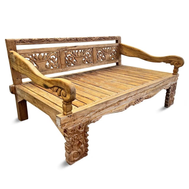 Indian Outdoor Teak Carved Java Twin Daybed For Sale - Image 3 of 7