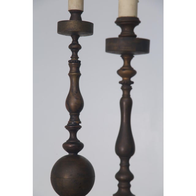 Vintage Art Deco Italian Bronze Candlesticks Table Lamps, 1930, Set of 2 For Sale - Image 4 of 13