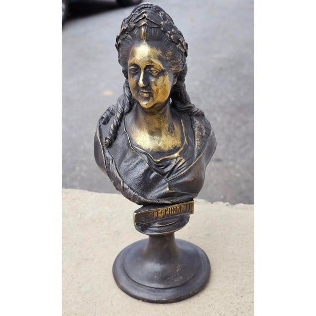 Metal Pair of 19th Century Russian Bronze Busts of Peter I and Catherine the Great For Sale - Image 7 of 11