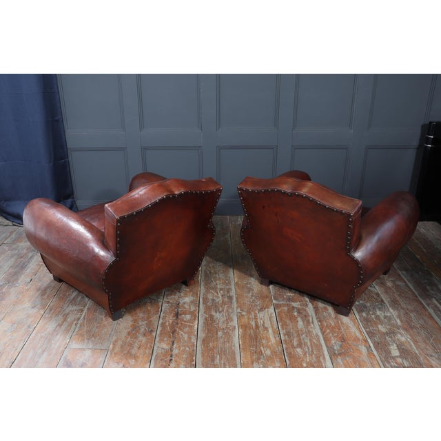 Art Deco French Moustache Back Leather Club Chairs, 1930, Set of 2 For Sale - Image 14 of 18