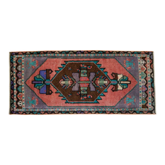 1970s VintageHand Knotted Small Turkish Rug Doormat -1'7 X 3'8" For Sale