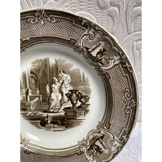 Neoclassical Circa 1850 Podmore Walker Staffordshire Brown Transferware Minerva Serving Bowl For Sale - Image 3 of 10