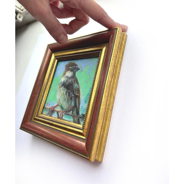 2020s Framed Sparrow Bird Original Painting Vintage Style by Valeriya Serova For Sale - Image 5 of 15
