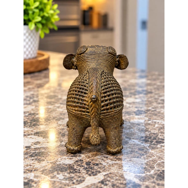 Mid 20th Century Vintage Heavy Brass Elephant Figurine – Intricate Handcrafted Detail – 206.6g For Sale - Image 5 of 6