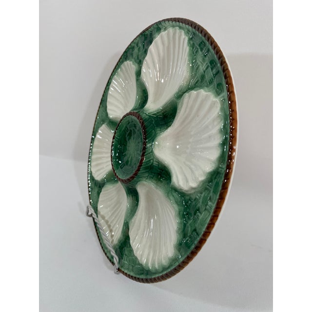 Antique 1920s French Longchamp Majolica Green and White Oyster Plate For Sale - Image 6 of 13
