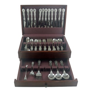Gorham King Edward Sterling Silver Flatware Service for 12 With Chest 1936 Pattern For Sale