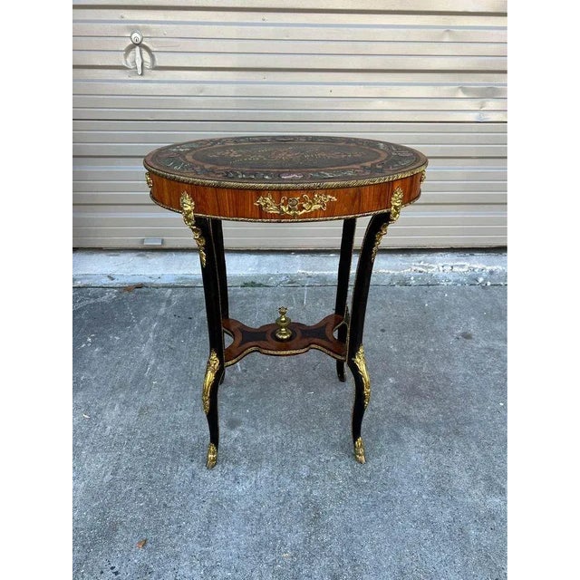 Brown French 19th Century Louis XV Style Kingwood and Marquetry Inlaid Ormolu Mounted Side Table. For Sale - Image 8 of 11