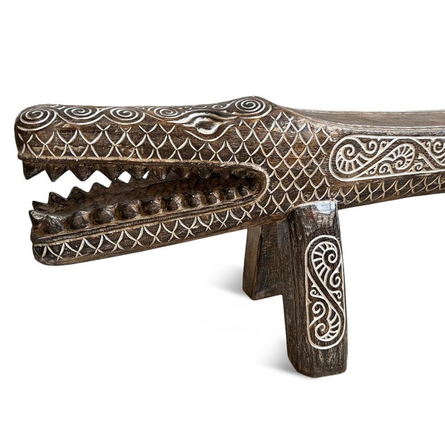 2020s Wood Carved Crocodile Log Bench For Sale - Image 5 of 6