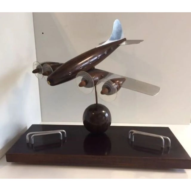 Brown Art Deco Rosewood Wooden Desk Airplane Model, 1940s For Sale - Image 8 of 12