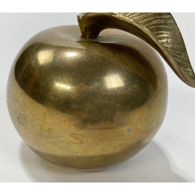 Brass Vintage Oversized Brass Apple Paper Weight W/ Exaggerated Stem For Sale - Image 8 of 9