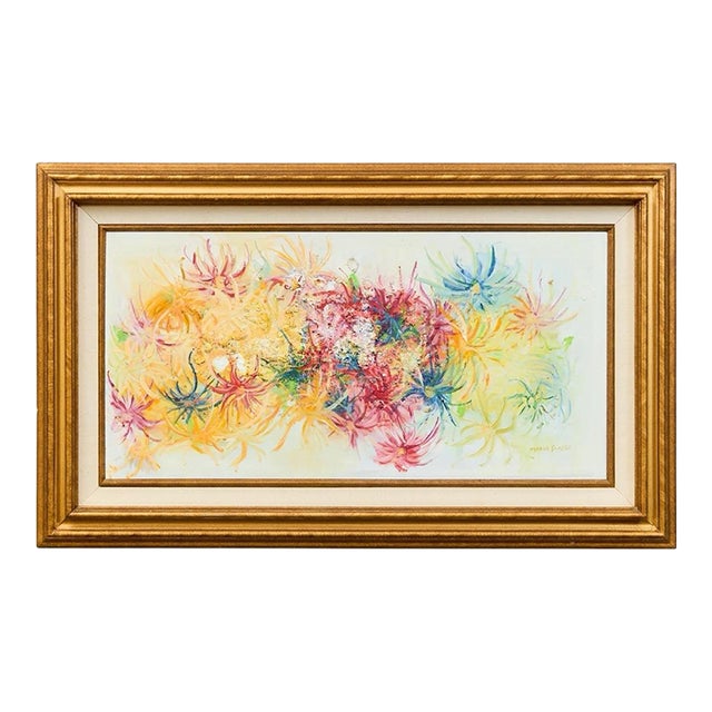 “Splash” by Margarette Singer, Large Mid-Century Abstract Floral Oil Painting For Sale