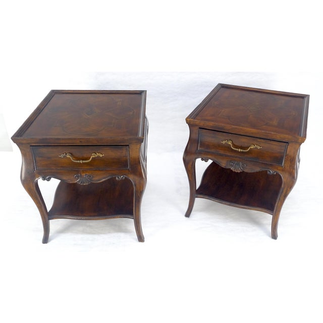 Pair of Thomasville Fine Inlayed Tops Cabriole Legs One Drawer End Tables MINT
