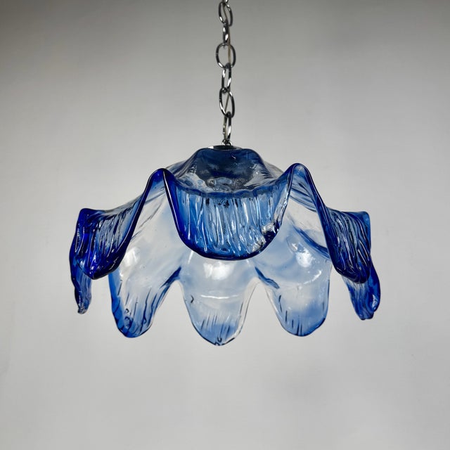 Mid-Century Blue Murano Glass Pendant Lamp in the style of Mazzega, Italy, 1970s For Sale - Image 10 of 11