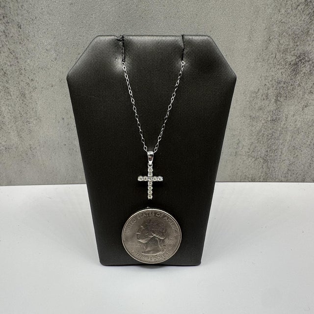 Natural Diamond Cross Necklace in 14kt White Gold – 0.20ctw, 18in, New For Sale - Image 4 of 5