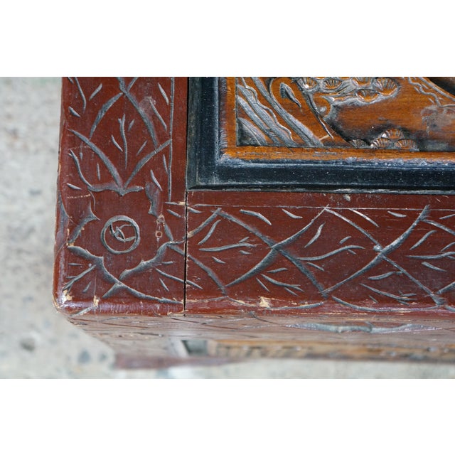 Mid 20th Century Mid Century Chinese Carved Elm Trunk Hope Chest Coffee Table Camphor Chinoiserie For Sale - Image 5 of 18